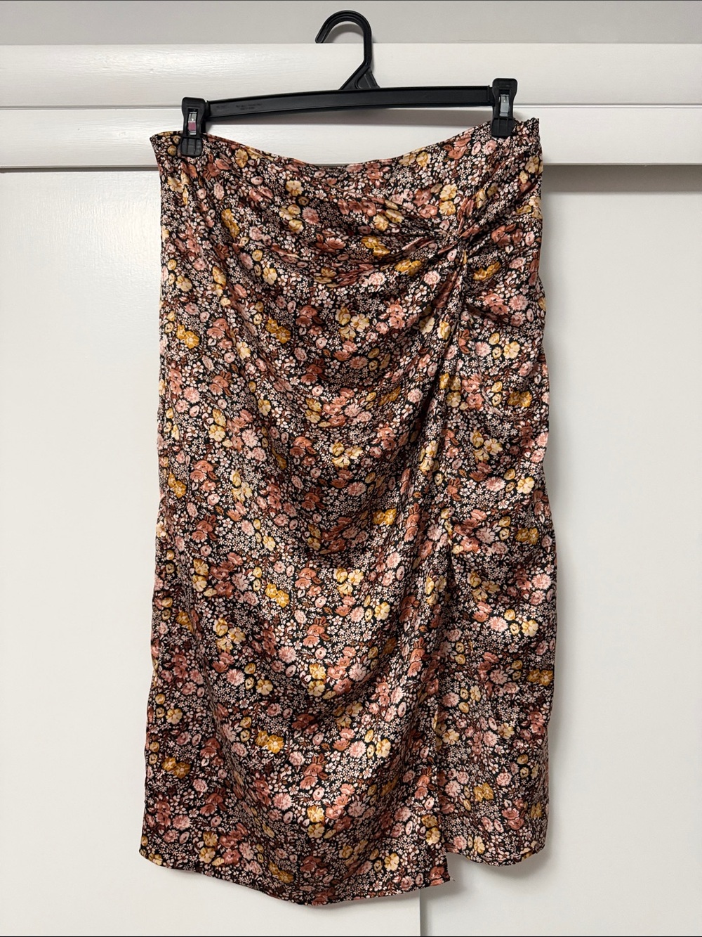 Abercrombie & Fitch Black Floral Midi Skirt with Pink & Yellow Accents